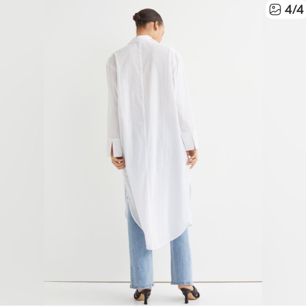 H&M Oversized Button Up White Cotton Shirt Dress Duster Oversized Long Size s